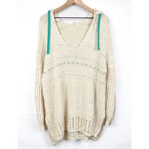 Free People One That I Want Oversized Crochet Hoodie‎ Sweater, Cream - Size M
